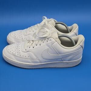 Nike Court Vision Low Men’s 10.5 Triple White Leather Casual Sneakers CD5434-100